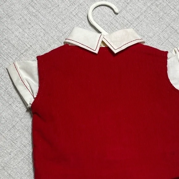 Baby boy vintage short suit, cotton corduroy, red & white. 3-piece. NWT. 0-6 mos - Picture 7 of 8
